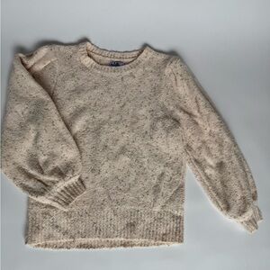 Cream Knit Crew Neck Sweater with Ribbed Details